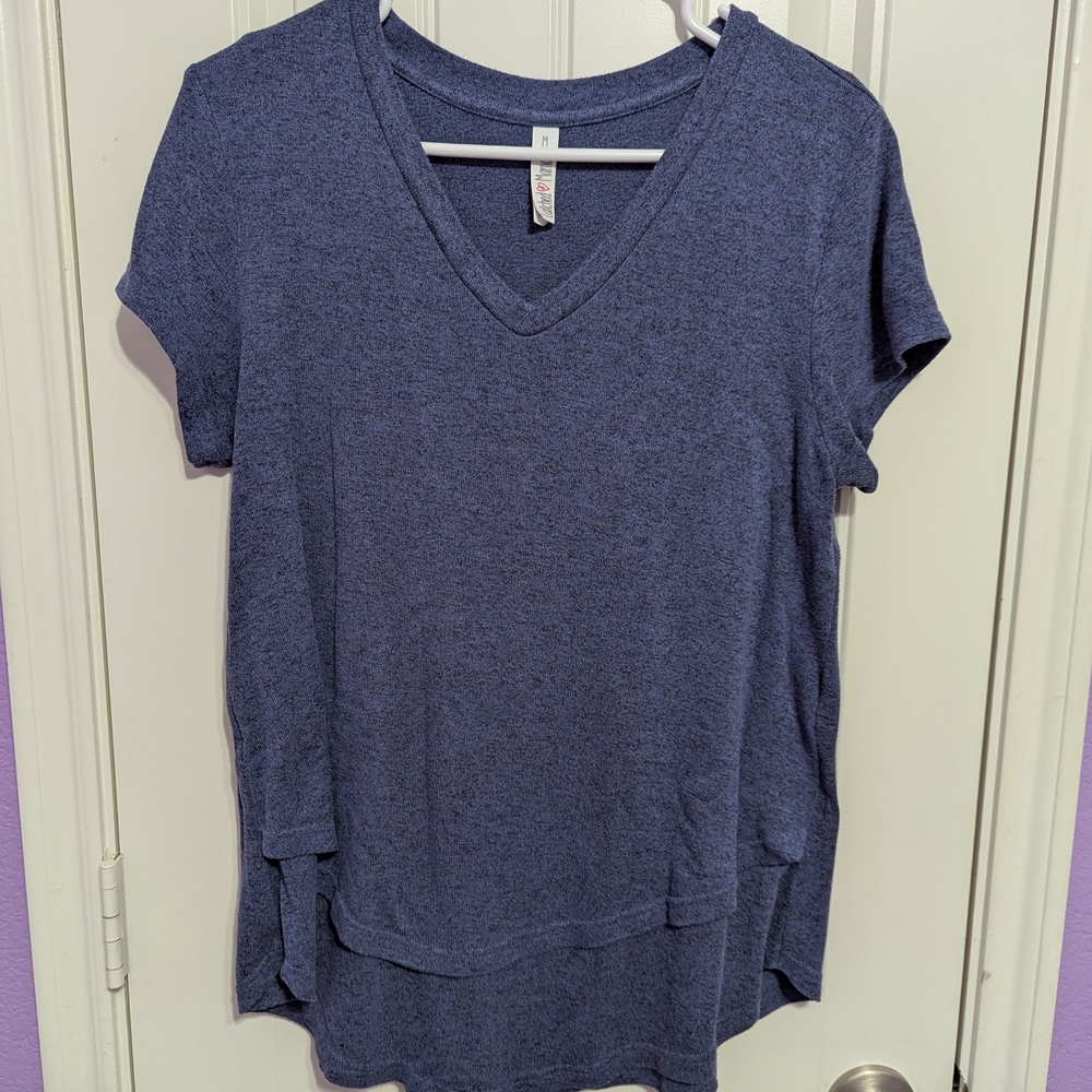 Blue V-Neck Short Sleeve Top